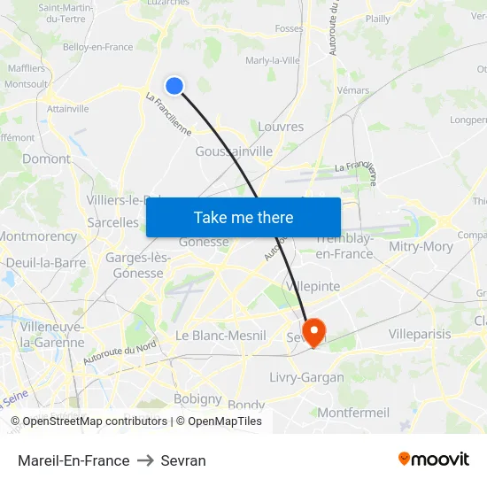 Mareil-En-France to Sevran map