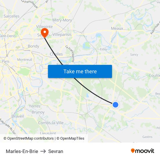 Marles-En-Brie to Sevran map