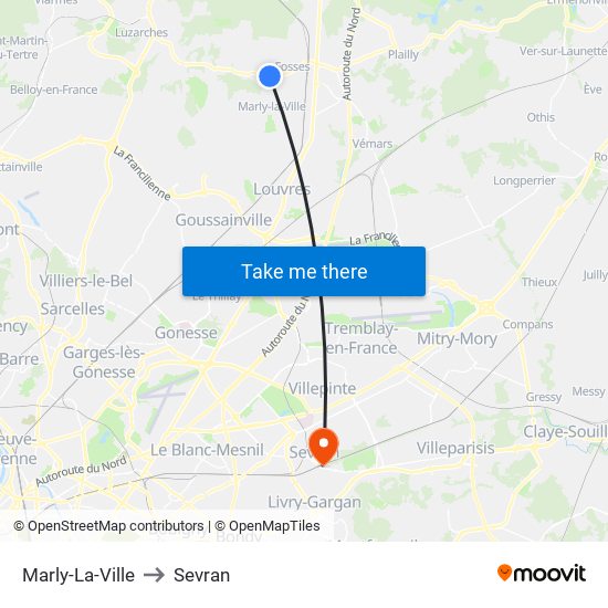 Marly-La-Ville to Sevran map