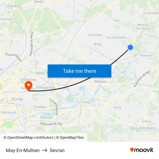 May-En-Multien to Sevran map
