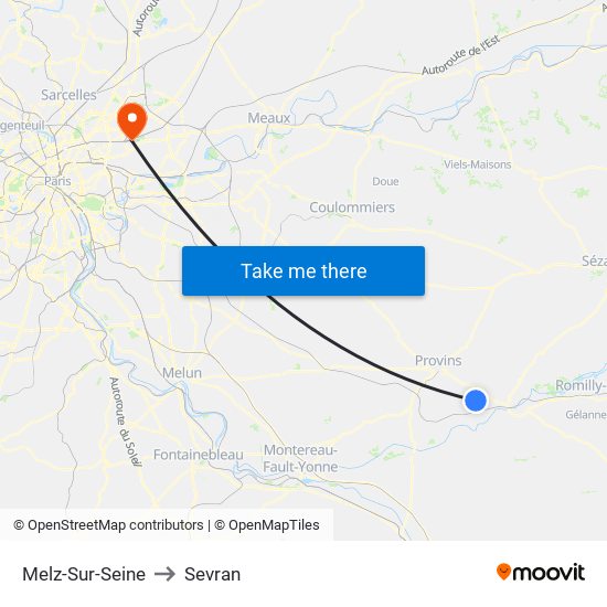 Melz-Sur-Seine to Sevran map