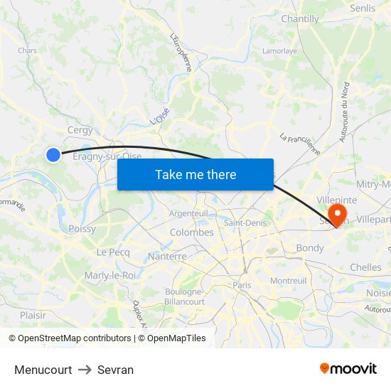 Menucourt to Sevran map