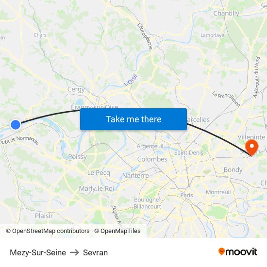 Mezy-Sur-Seine to Sevran map