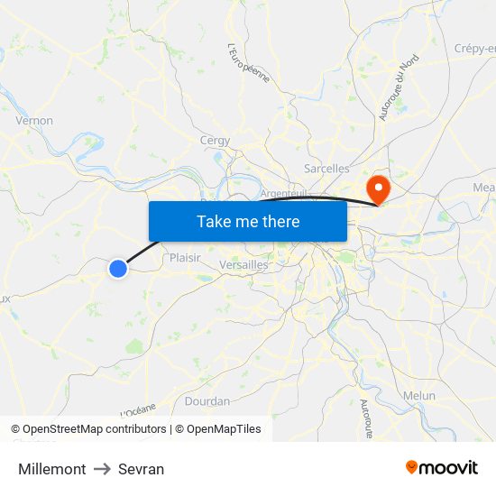 Millemont to Sevran map