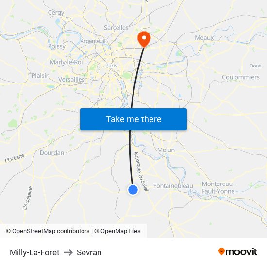 Milly-La-Foret to Sevran map