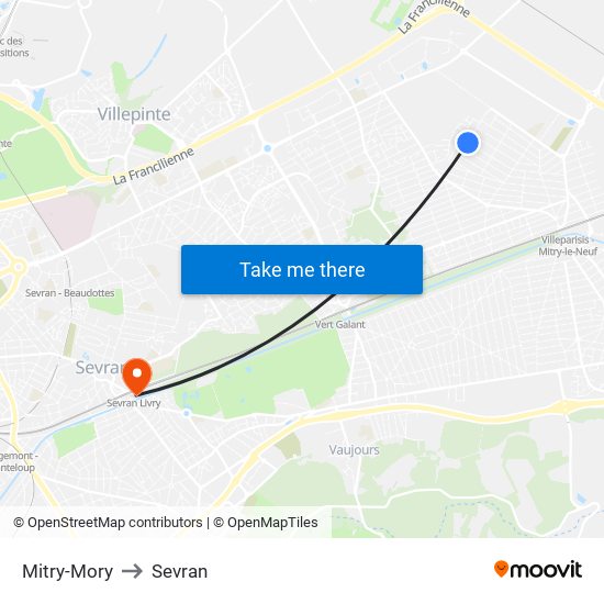 Mitry-Mory to Sevran map