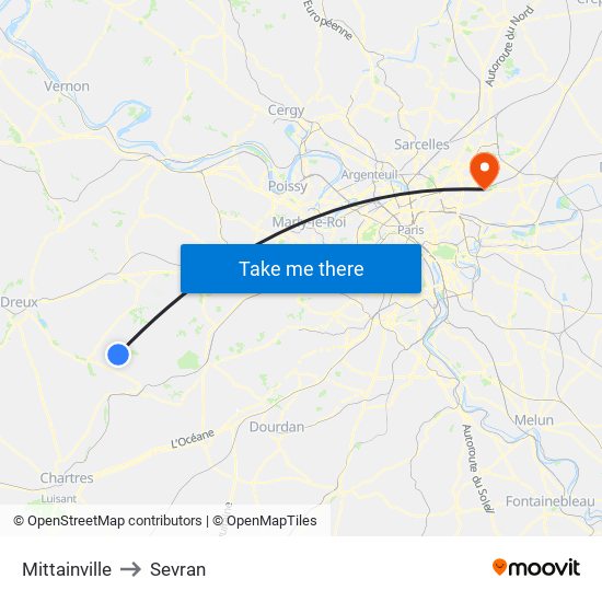 Mittainville to Sevran map