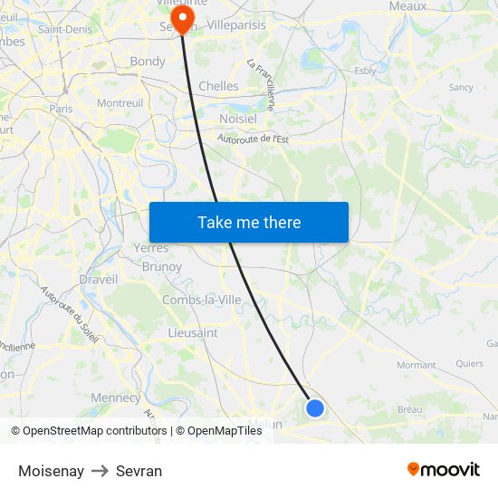 Moisenay to Sevran map
