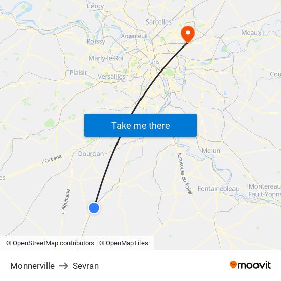 Monnerville to Sevran map
