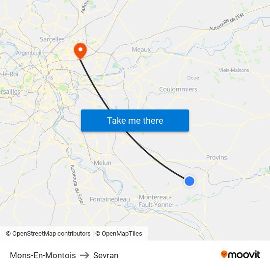 Mons-En-Montois to Sevran map
