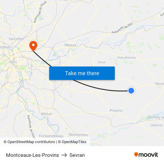 Montceaux-Les-Provins to Sevran map