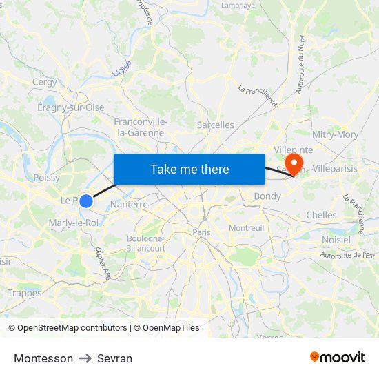 Montesson to Sevran map