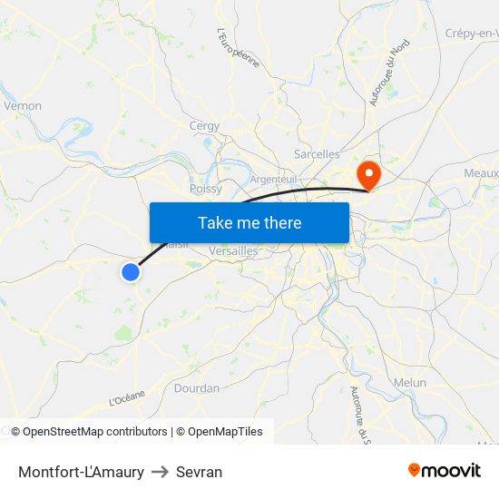Montfort-L'Amaury to Sevran map