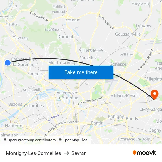 Montigny-Les-Cormeilles to Sevran map