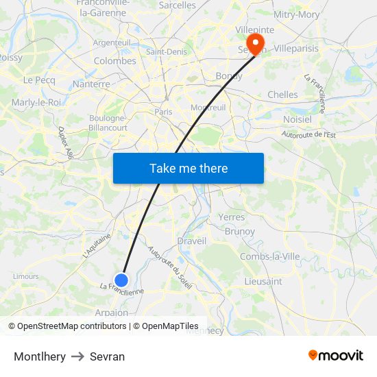 Montlhery to Sevran map