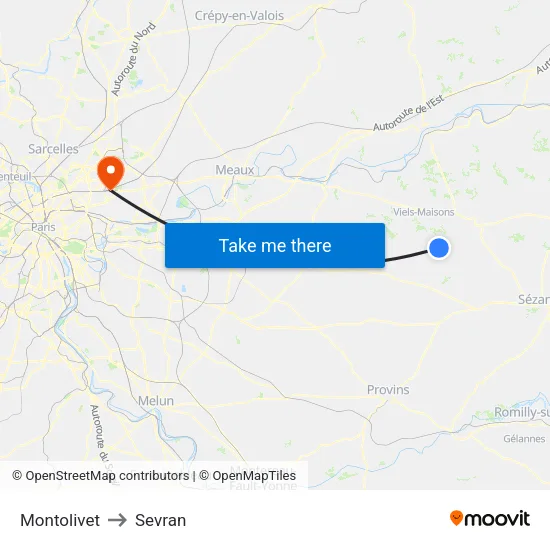 Montolivet to Sevran map