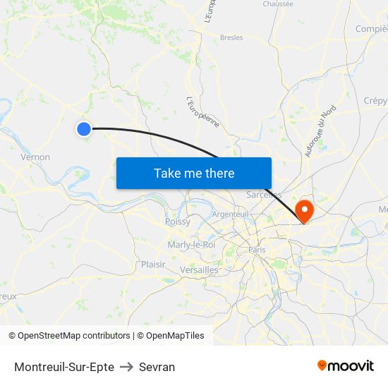 Montreuil-Sur-Epte to Sevran map