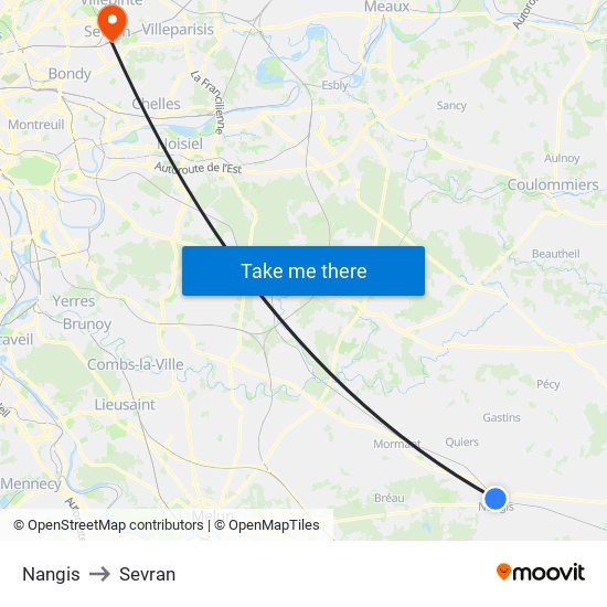 Nangis to Sevran map
