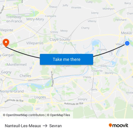 Nanteuil-Les-Meaux to Sevran map