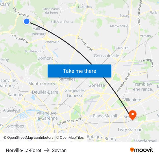 Nerville-La-Foret to Sevran map