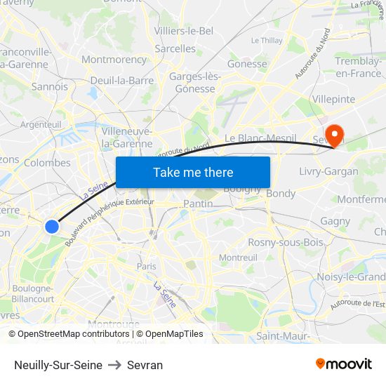 Neuilly-Sur-Seine to Sevran map