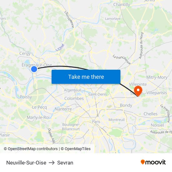 Neuville-Sur-Oise to Sevran map