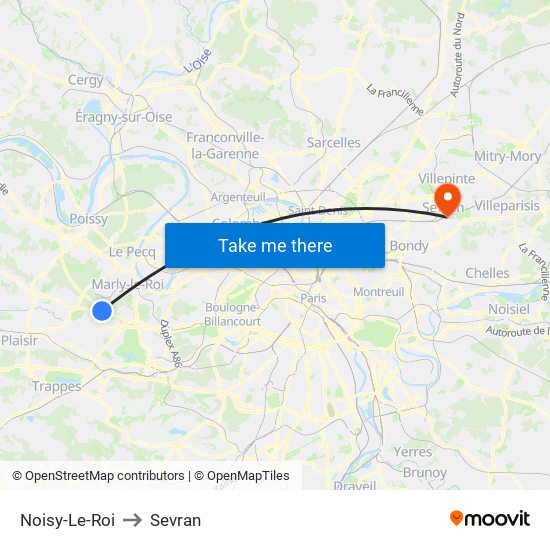 Noisy-Le-Roi to Sevran map