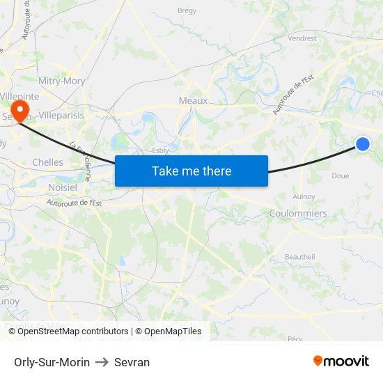 Orly-Sur-Morin to Sevran map