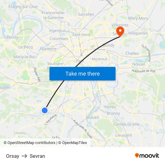 Orsay to Sevran map