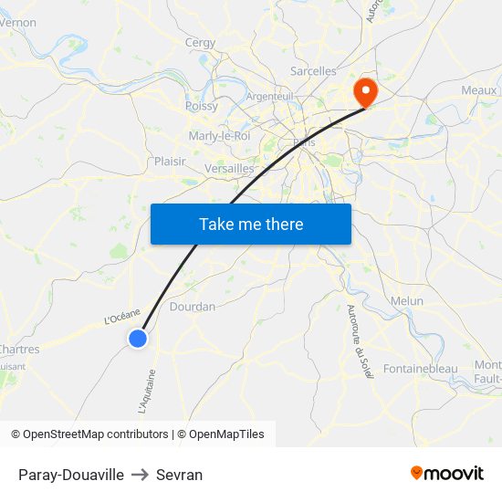 Paray-Douaville to Sevran map