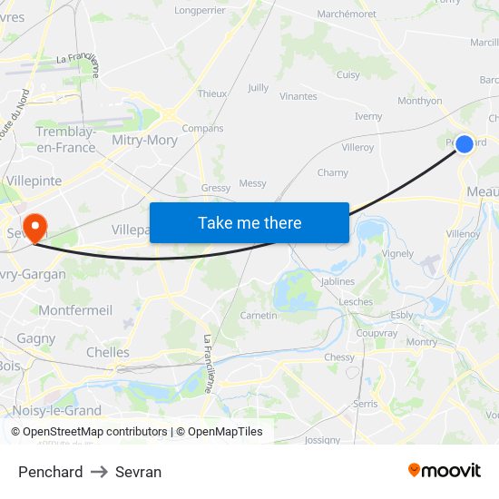 Penchard to Sevran map