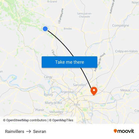 Rainvillers to Sevran map