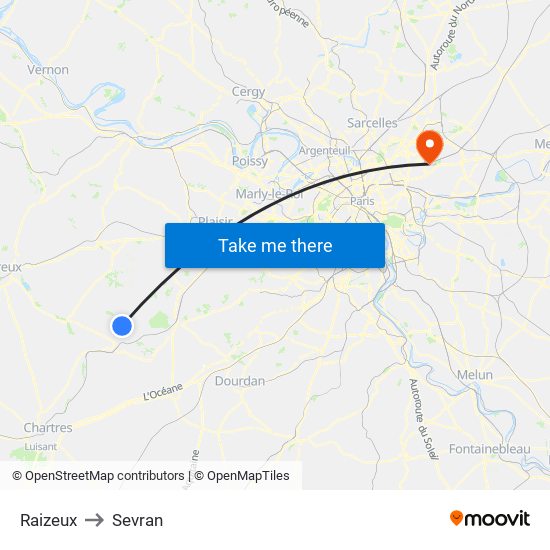 Raizeux to Sevran map