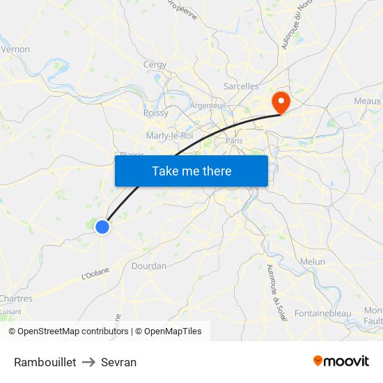 Rambouillet to Sevran map