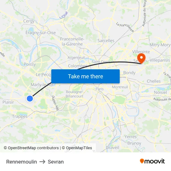 Rennemoulin to Sevran map