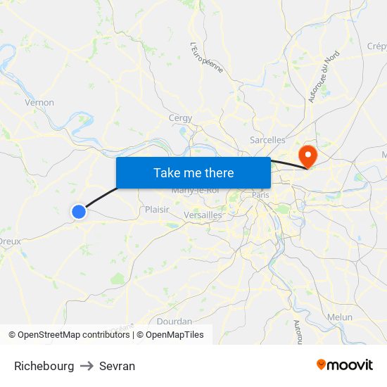 Richebourg to Sevran map