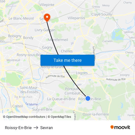 Roissy-En-Brie to Sevran map