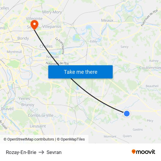 Rozay-En-Brie to Sevran map