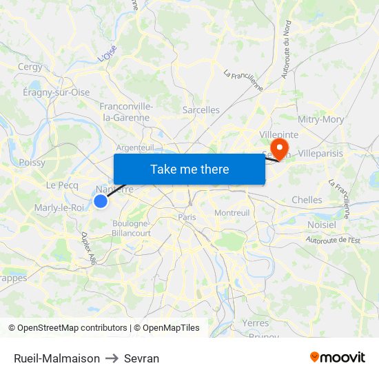 Rueil-Malmaison to Sevran map