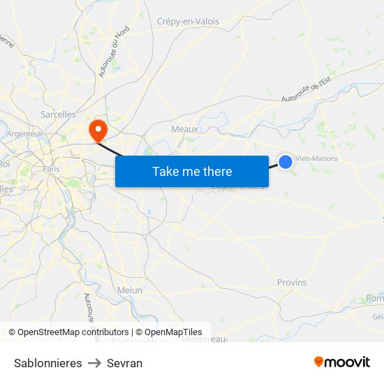 Sablonnieres to Sevran map