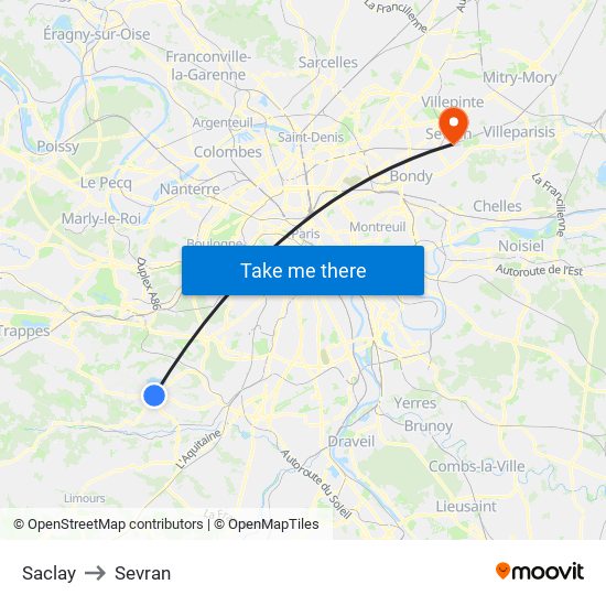 Saclay to Sevran map