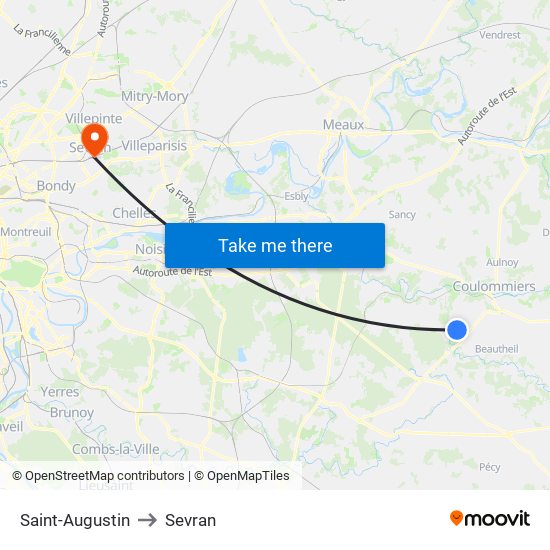 Saint-Augustin to Sevran map