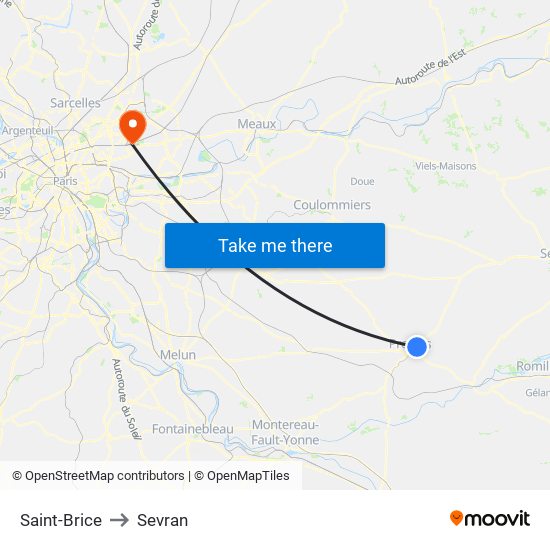 Saint-Brice to Sevran map