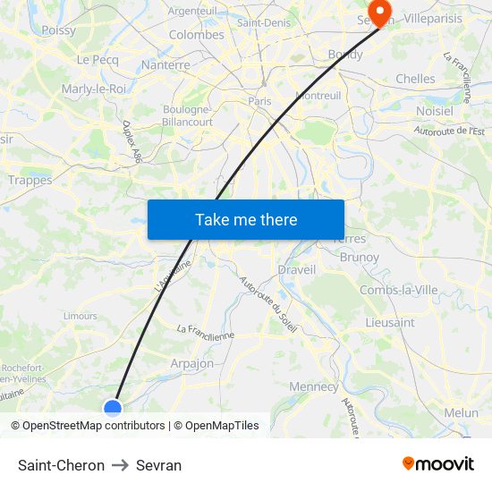 Saint-Cheron to Sevran map