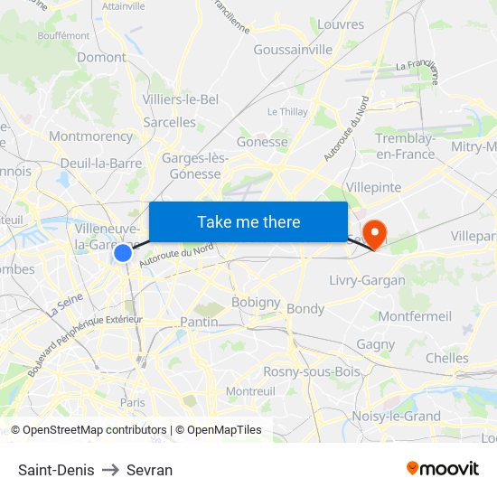 Saint-Denis to Sevran map