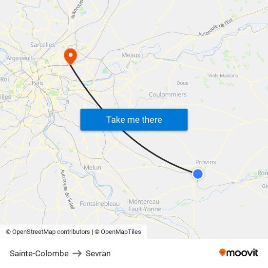 Sainte-Colombe to Sevran map