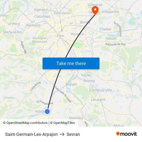 Saint-Germain-Les-Arpajon to Sevran map