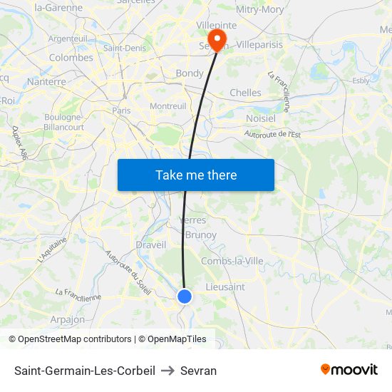 Saint-Germain-Les-Corbeil to Sevran map