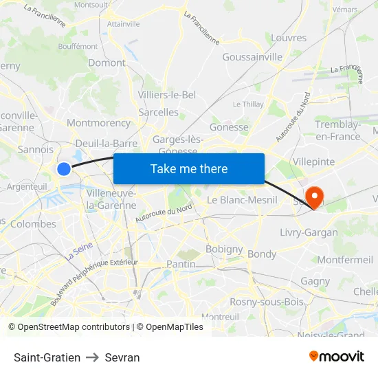 Saint-Gratien to Sevran map