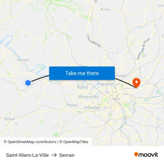 Saint-Illiers-La-Ville to Sevran map